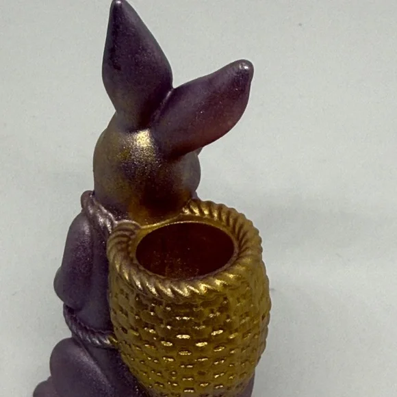 Unique Resin,Metallic Purple Bunny Planter with Gold Basket Accent - Picture 6 of 8